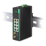 LINOVISION Industrieller 8-Port Full Gigabit PoE-Switch unterstützt DC 12~57V Eingang, 24V/12V PoE-Switch für Solar- oder RV-USV-Systeme, 2 High-PoE+-Ports für große PTZ-Kameras oder drahtlose APs