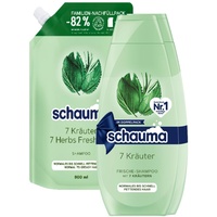 SCHAUMA Shampoo 7 Kräuter1x 2x400 ML & Schauma Shampoo 7 Kräuter Nachfüllpack, Frische-Shampoo für normales bis schnell fettendes Haar (1x800 ml)