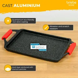 Briebe Black Titanium Grillplatte Induktion Antihaftbeschichtung Titan Gussaluminium 43x25cm PFOA-Free, Schwarz