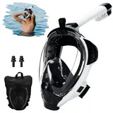 Auauraintt Schnorchelmaske, Erwachsene Tauchmaske,180° Panoramablick mit Kameraposition,Hd-Antibeschlag Schnorchelausrüstung,für Jugendliche Und Erwachsene (Schwarz/Weiß, S/M)