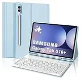 FOGARI Tastatur Hülle für Samsung Galaxy Tab S10 Plus 2024, Keyboard Cover mit Magnetisch Abnehmbarer Deutscher Bluetooth Tastatur für Samsung Galaxy Tab S10+ 12.4'' 2024, Hellblau