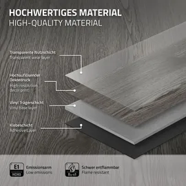 ML-Design PVC Bodenbelag Selbstklebende 91,5x15,3 cm Eiche Grau Holzoptik, rutschfest, wasserfest, Einfache Verlegung
