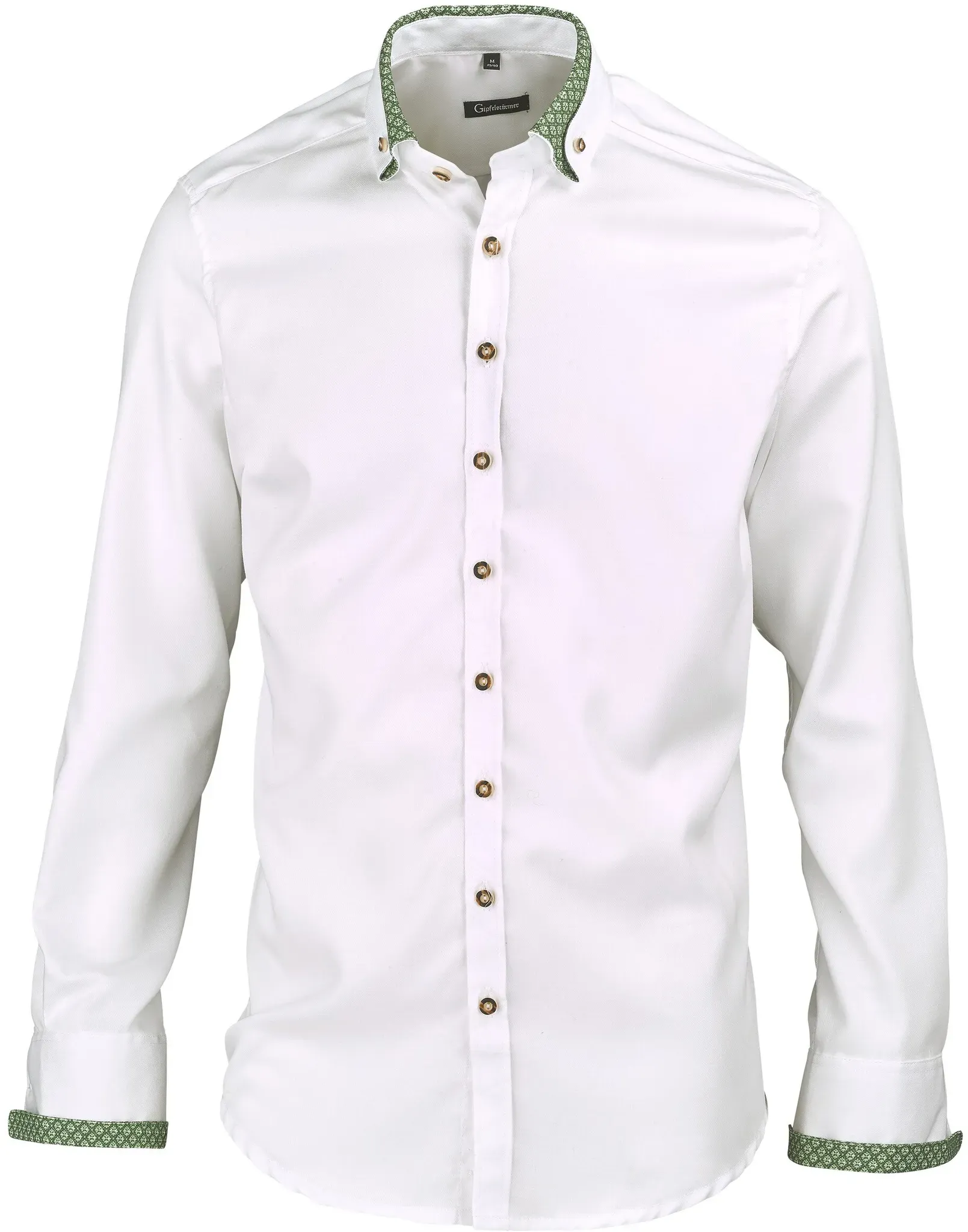 Gipfelstürmer Langarmhemd Slim Fit, weiß-trachtengrün, 45/46