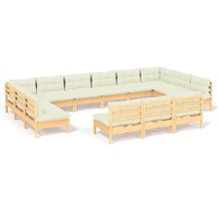 vidaXL 13-tlg. Garten-Lounge-Set mit Creme Kissen Massivholz Kiefer