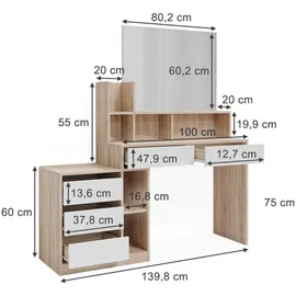 Vicco Schreibtisch Anja Weiß/sonoma, 139.8 x 40 cm mit Schubladen, Vicco