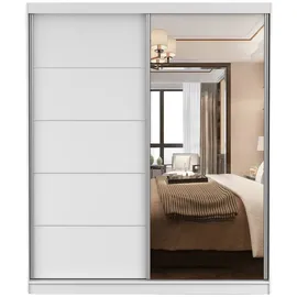 fabryka mebli idźczak Schwebetürenschrank Kleiderschrank Bella 03, 183 cm Weiß/Weiß, mit Spiegel - Weiß