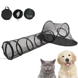 Katzenzelt Im Freien, Großräumiges Haustiergehege-Zelt mit Tunnel für Kleine Mittelgroße Hunde und Katzen, Zusammenklappbares, Tragbares, Atmungsaktives Netzzelt mit Tragetasche,