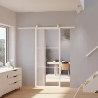 inova Glas-Schiebetür Komplettset klar 900x2150mm Industriestil weiß offene Laufschiene beidseitiger Softclose
