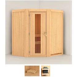 Sauna KARIBU "Tomke", beige (naturbelassen), ohne Ofen, (ohne Ofen), Saunen, ohne Ofen