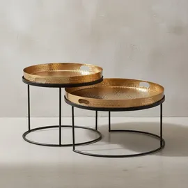 KADIMA DESIGN Modernes Hammerschlag-Couchtisch Set in Gold/Schwarz, Stabile Aluminiumkonstruktion, 2er Pack