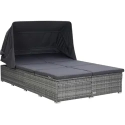 vidaXL 2-Personen-Sonnenliege mit Auflage Poly Rattan Grau