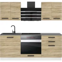 Belini Küchenzeile Küchenblock Mary - Küchenmöbel 180 cm Einbauküche Vollausstattung ohne Elektrogeräten mit Hängeschränke und Unterschrän... - Beige