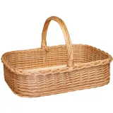 Handgeflochtener Weidenkorb mit Holzplatte – Große Obst- und Gemüseschale, Serviertablett mit Griff – Naturprodukt EU, 50 x 35 H 14/32 cm