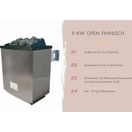 Karibu Fasssauna Asymmetrisch 3 inkl. 9 kW Ofen + ext. Steuerung