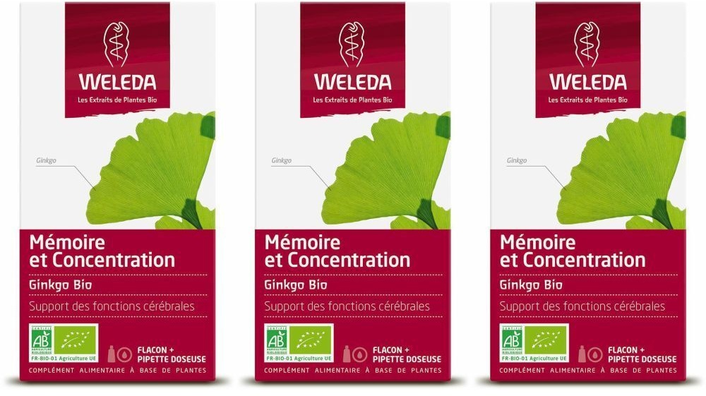 WELEDA EPB® Ginkgo Bio Mémoire et Concentration 3x60 ml goutte(s) orale(s)
