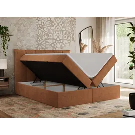 MKS Meble Boxspringbett 180x200 mit Bettkasten und Matratze H4, Polsterbett 180x200 mit Bettkasten, Bett 180x200 mit Stauraum und Topper - Premium-... - Orange