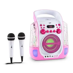 Kara Liquida Karaokeanlage CD USB MP3 Wasserstrahl LED 2x Mikro mobil Bonbonrosa