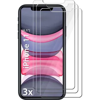 3x Panzerfolie iPhone 11 Panzerglas Display Schutzfolie Glas Schutzglas Glasfolie Panzer Folie - Transparent