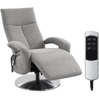 CAVADORE TV-Sessel Tirol mit Akku / Fernsehsessel mit elektrisch verstellbarer Relaxfunktion / 2 E-Motoren / Kabellos / 74 x 112 x 82 / Strukturstoff: Hellgrau