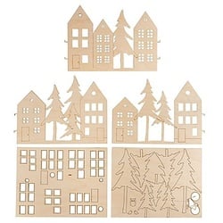 Holzdeko "Häuser & Bäume", 64-teilig
