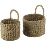HOME STORY Aufbewahrungskorb mit Henkel  2er Set   , braun , Seegras , Maße (cm): H: 14  Ø: 19