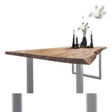 möbelliebling Esstisch Baumkante massiv Akazie eichefarben 180 x 90 silber NIAH