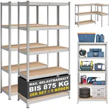 STEELSØN Arax Regal, Schwerlastregal 2er Set, Eckregal stehend, Kellerregal, Lagerregal 180x90x40 cm, höhenverstellbare Ablagen, maximale Belastbarkeit pro Regal 875kg, Stahl Silber