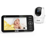 GHB Babyphone mit Kamera 5 Zoll 720P HD Display mit bis zu 168h Akkulaufzeit im VOX Schlafmodus Gegensprechen Nachtsicht und Temperaturanzeige