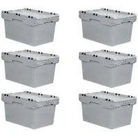 Proregal Mega Deal 6x Conical Mehrweg-Stapelbehälter mit Krokodildeckel Grau