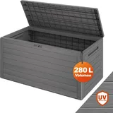 CASARIA Casaria® Gartenbox 280L UV-beständig Griffmulden Verschlussvorrichtung Balkon Terrasse Wohnzimmer Wintergarten Box Kissenbox 116x43cm Holz-Optik Grau