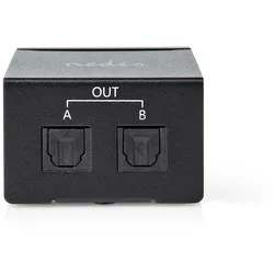Nedis TosLink-Splitter - 2-Weg - Anschlüsse – Eingang: TosLink Buchse - Anschlüsse – Ausgang: 2x TosLink - Druckknopf - Metall - Schwarz