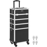 SONGMICS Kosmetikkoffer, Trolley, 4-in-1 Schminkkoffer, groß, Friseurkoffer, 35 x 25 x 79 cm, abschließbar, Make-up Koffer, 360° drehbare Rollen, für Reisen, Geschenkidee, schwarz JHZ11BK