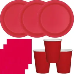 Party Deko Set Rot Einweggeschirr für 14 Personen Teller, Becher, Servietten