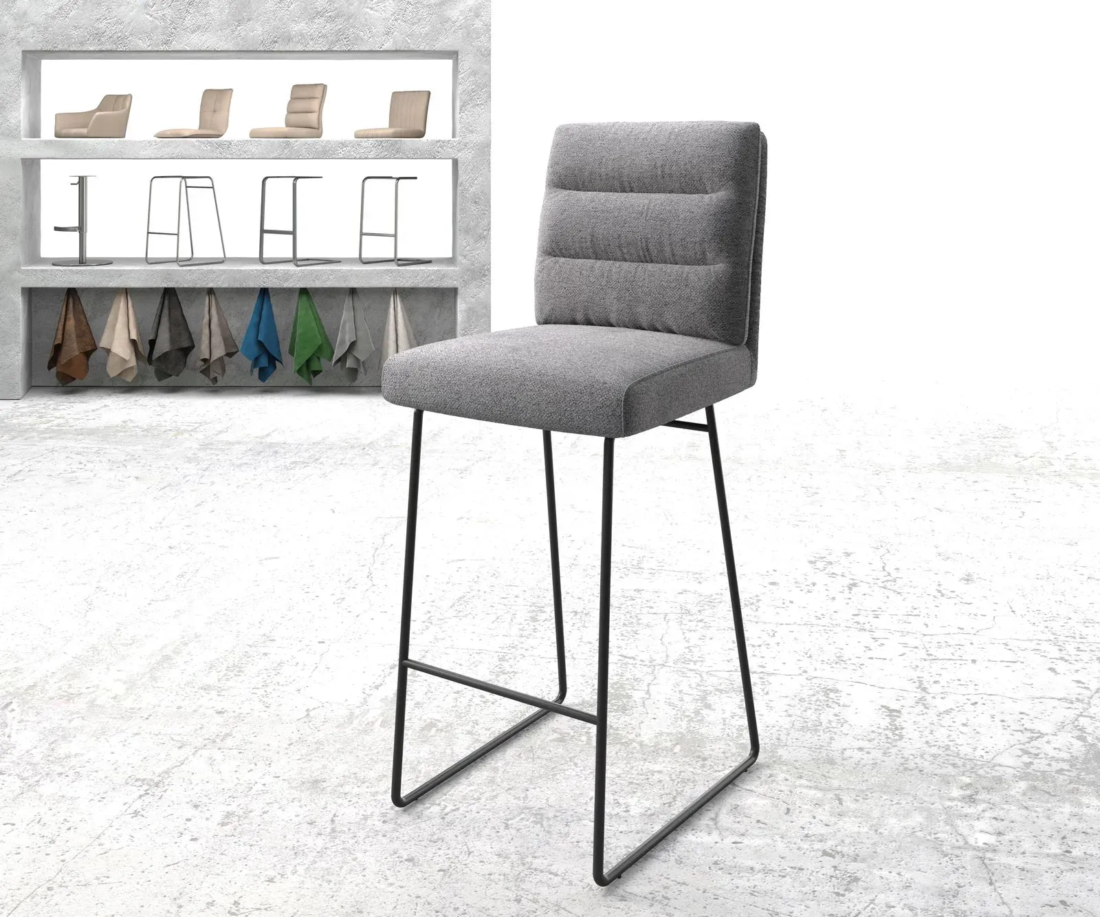 DELIFE Chaise-de-bar Pela-Flex tissu texturé gris clair cadre de patins métal, Chaises de bar