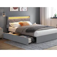 VASAGLE Doppelbettgestell, Bettgestell, 140 x 200 cm, LED, Metallbett,