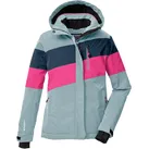 Skijacke KILLTEC "KSW 197 GRLS SKI JCKT", Kinder, Gr. 164, blau (graublau), Oberstoff: 100% Polyester, Futter: 100% Polyester, Wattierung: 100% Polyester, sportlich, Jacken, Wasserdicht, atmungsaktiv, verstellbare Kapuze, viele Taschen