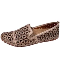 Gemini Slipper Leder Mokassin floral Blumen Cutouts 031174-02, Größe:38 EU, Farbe:Beige