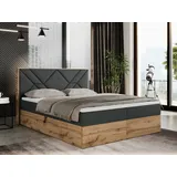 MKS Meble Boxspringbett 160x200 mit Bettkasten, Polsterbett 160x200 mit Matratze H4, Boxspringbett 160x200 mit Kopfteil, Boxspringbett mit Massivholz - Gunar... - Dunkelgrau