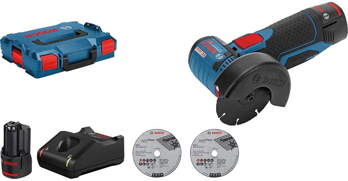 Bosch Akku-Winkelschleifer GWS 12V-76, mit 2 x 3.0 Ah Li-Ion Akku - 06019F200B