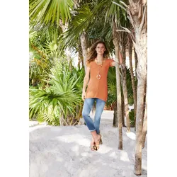 Longshirt HEINE "Longshirt", Damen, Gr. 42, orange, 100% Seide, unifarben, Rundhals, Kurzarm, Shirts