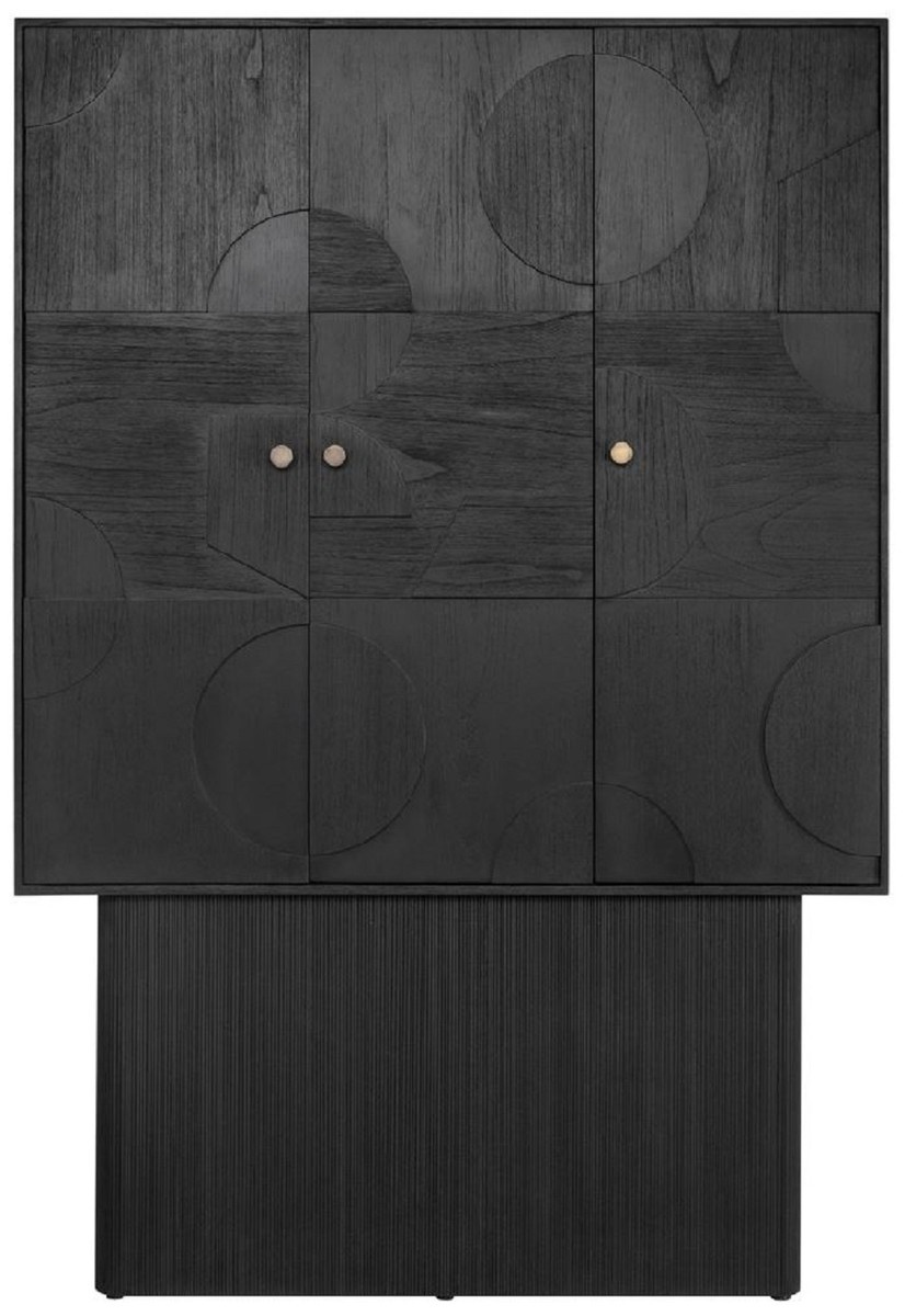 Casa Padrino Luxus Designer Schrank Schwarz 130 x 45 x H. 190 cm - Massivholz Regalschrank mit 3 Türen - Schlafzimmer Schrank - Wohnzimmer Schrank - Büro Schrank - Luxus Möbel