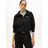 Tommy Hilfiger Damen, Sweatshirt mit Reißverschluss Classic Script Fleece Half-Zip, schwarz, (Black), L - L