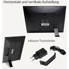 Xoro CPF 10C1 Digitaler Bilderrahmen 10.1 Zoll IPS Touchscreen, WLAN, 16 GB, App-Steuerung, 1280x800, schwarzer Rahmen