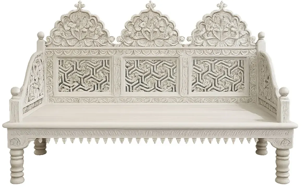 Handgeschnitzte Sitzbank aus Massivholz 180cm im Mridul orientalisch