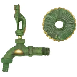 Nostalgie-Auslaufvent. 1/2` MS-patiniert, Katze stehend Gartenhahn Auslaufhahn