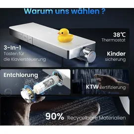 EMKE Duschsystem mit Thermostat Duschset mit 40cm Thermostatische Platte, Brausestange, Handbrause mit 4 Strahlstärken,Regendusche mit Armatur, Anthrazit Matt