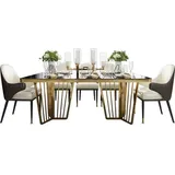 Design Klassiker Esstisch Tisch Holz mit Edelstahl Tische Hochglanz Wohnzimmer - Schwarz