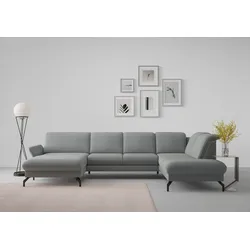 Wohnlandschaft SIT & MORE "Fashion U-Form", schwarz, B:338cm H:84cm T:207cm, Sofas, wahlweise mit Kopfteilverstellung, Vorziehsitz, motorisch, Metallfüße
