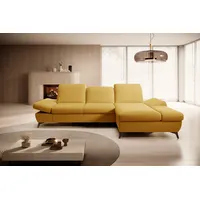 Goldstoff Ecksofa mit Schlaffunktion und Bettkasten - L-Form Sofa Beige/Grau, 1 Teile, Modernes Schlafsofa mit Sofakissen - Premium Couch Cord & L-Form gelb