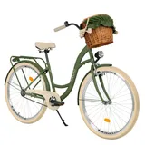 MILORD Damenfahrrad Citybike Weidenkorb Vintage Fahrrad, 28 Zoll, 1 Gang - Khaki-Creme